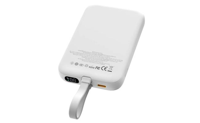 WIWU Wi-P024 10000mAh Magnetic Wireless Charging Power Bank PD 20W Fast Charging Battery Pack with Built-in Cable - White